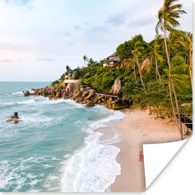 Produktbild von MuchoWow® Poster Strand mit Palmen und Meer 75x75 cm - Wand Dekoration