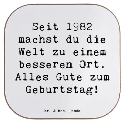 Produktbild von Mr. & Mrs. Panda Untersetzer für Gläser Spruch 1982 Geburtstag - Weiß - Geschenk, gläseruntersetzer, Happy Birthday, Glas, Geburtsjahr, Geburtstagsgeschenk, 40., Alter