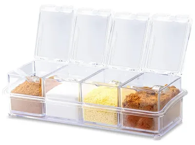 Immagine prodotto di Set di contenitori per spezie, confezione da 4, in plastica trasparente, con cucchiaini