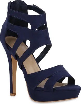 Produktbild von VAN HILL Damen High Heels Sandalette Stiletto Cut-outs Party Plateau-Schuhe 841366, Farbe: Dunkelblau, Größe: 35