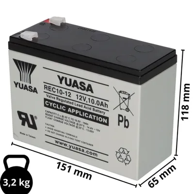 Obrázok produktu pre Olovená batéria Yuasa REC10-12 Pb 12V / 10Ah Odolná voči cyklom, Faston 6,3 mm