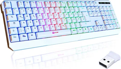 Produktbild von KLIM Chroma Wireless Gaming Tastatur Kabellos QWERTZ DEUTSCH - Langlebig, Ergonomisch, Wasserdicht, Leise - RGB Kabellose Tastatur Gaming, weiß