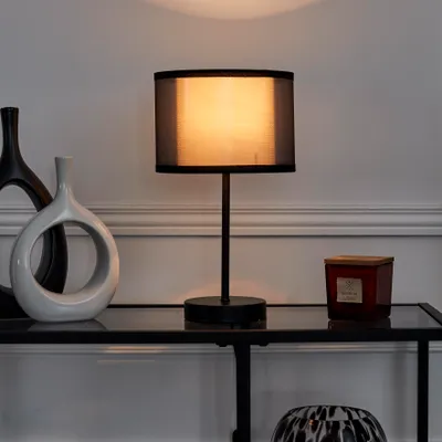 Image de Lampe de Table - HOME DECO FACTORY - Double Abatjour - Noir