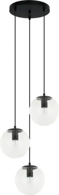 Immagine prodotto di Lampada a sospensione decorativa per soggiorno nero sfere rotonde in vetro trasparente 3xE27 40W SARPO Italux