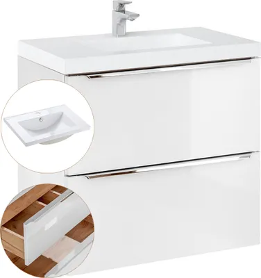 Produktbild von Waschtisch-Unterschrank 60cm mit Waschbecken TOSKANA-56 Hochglanz weiß, B/H/T ca. 61/61/46 cm