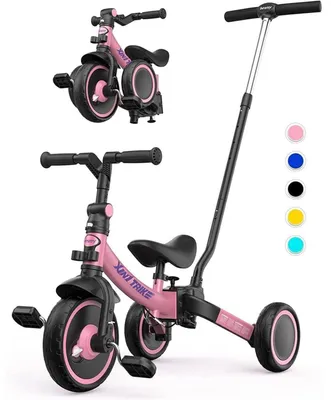 Productafbeelding van Driewieler 5-in-1, stuurstang, loopfiets, wielenkoppeling, roze, met duwstang