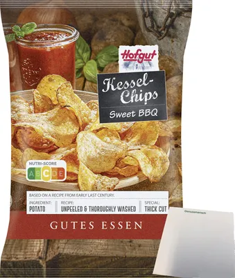 Produktbild von Hofgut Kessel Chips Sweet BBQ (150g Beutel) + usy Block