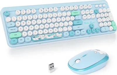 Produktbild von kabellose Tastatur- und Maus-Kombination,Retro-Schreibmaschinen-Tastatur,2.4GHz runde Tastenkappe Tastatur mit Ziffernblock,104 Tasten ergonomische