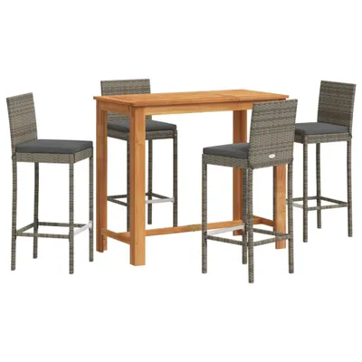 Produktbild von 5-tlg. Gartenbar-Set Grau Massivholz Akazie und Poly Rattan