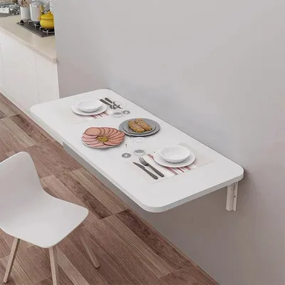 Image de Table murale pliante - Bureau/table à manger - Gain de place - Plateau renforcé - 60 x 30 cm - Blanc