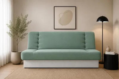 Produktbild von MOEBLO Schlafsofa CYPRUS – Sofa Kippsofa Klappsofa Click-Clack Couch für Wohnzimmer Federkern Sofagarnitur Polstersofa mit Bettkasten und Schlaffunktion (BxHxT): 192x85x92 cm (Mint + Weiß - Soro 34 + Soft 17)