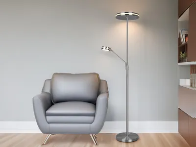 Produktbild von Großer LED Deckenfluter FRANKLIN mit Lesearm, Höhe 181cm, Silber