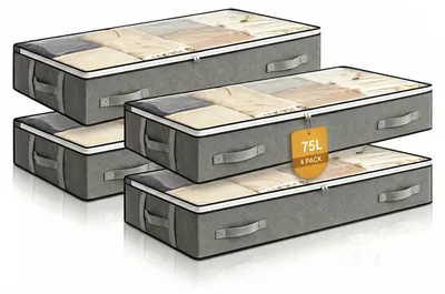 4er-Set Unterbett-Aufbewahrungsboxen 75 l, grau, faltbar
