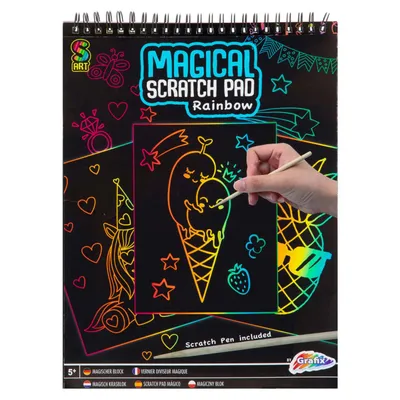 Produktbild von Grafix Magischer Kratzblock im A4-Format mit 20 Seiten für kreativen Malspaß