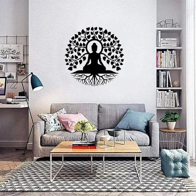 Productafbeelding van Famanu Wanddecoratie: Levensboom met Boeddha - Zwart
