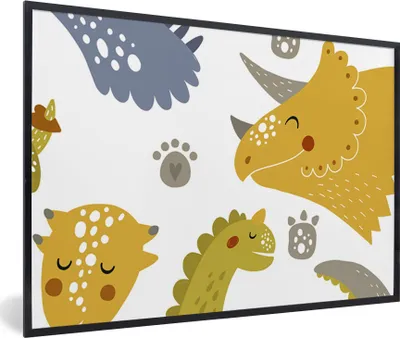 Produktbild von MuchoWow® Gerahmtes Poster Dinosaurier - Schnittmuster - Jungen - Dino - Kinder 90x60 cm - Poster mit Schwarzem Bilderrahmen Wandposter Rahmen Foto Bilder - Fotorahmen - Foto-Plakat