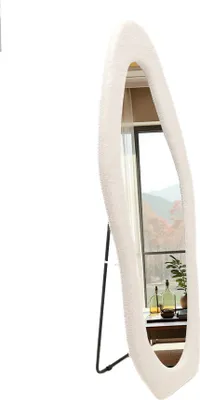 Produktbild von SensaHome Gepolsterter Standspiegel in Form – Ganzkörperspiegel Wildledersamt – 60 x 160 – Teddyweiß