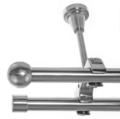 Produktbild von Edelstahl Look Gardinenstange Ø 20mm Deckenträger 2-läufig zweiläufig Deckenbefestigung Kugel D61 E33E30 RR