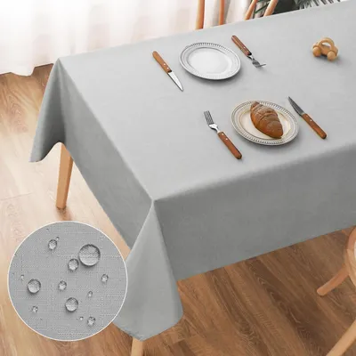 Obrázok produktu pre Obrus, svetlosivý, umývateľný, 135x180 cm, vzhľad ľanu, polyester, vodeodolný, odolný voči poškriabaniu