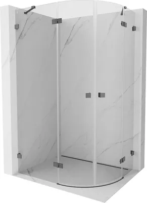 Produktbild von Mexen Lunar halbrunde, klappbare Duschkabine links 90 x 80 cm, transparent, gebürstetes Gun Gray - 833-090L-080P-66-00