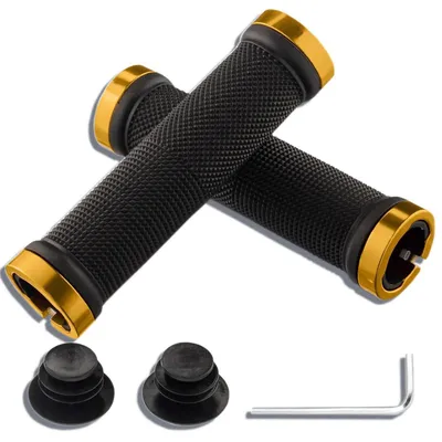 Immagine prodotto di Manopole per mountain bike, antiscivolo, con sistema di bloccaggio in alluminio, colore giallo, compatibili con attacco manubrio da 22,2 mm