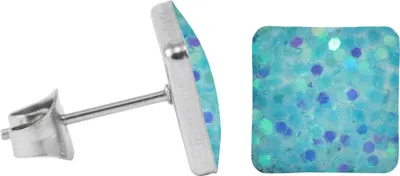 Produktbild von Chirurgenstahl Ohrstecker Glitterline Quadrat Farbe - Hellblau Größe - 9 mm