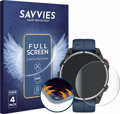 Produktbild von 4x Savvies Fullscreen Schutzfolie für Garmin quatix 8 Pro (47 mm) Displayschutz Folie Fullcover Klar Transparent