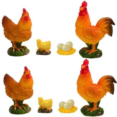 8 Miniatur-Hühnerfiguren aus Harz für Garten-Deko