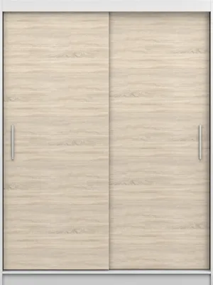 Produktbild von Wohnzimmerschrank, Kleiderschrank, Schwebetürenschrank 2-türig Schrank mit vielen Einlegeböden und Kleiderstange Gaderobe Schiebtüren Schlafzimmer - 150x200x61 cm - LARA 04 Weiß+ Sonoma
