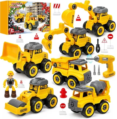 Imagen del producto de Calendario de Adviento 2026: Set de vehículos de construcción desmontables. Coches de juguete con manual de instrucciones para niños