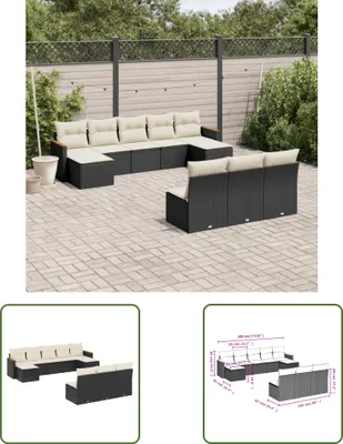 Produktbild von The Living Store 10-tlg. Garten-Sofagarnitur mit Kissen Schwarz Poly Rattan