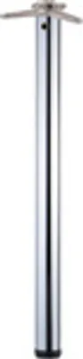 A single chrome table leg on a white background.