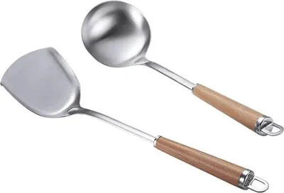 Imagen del producto de Juego de dos utensilios de cocina de acero inoxidable 304 con mango de madera duradero