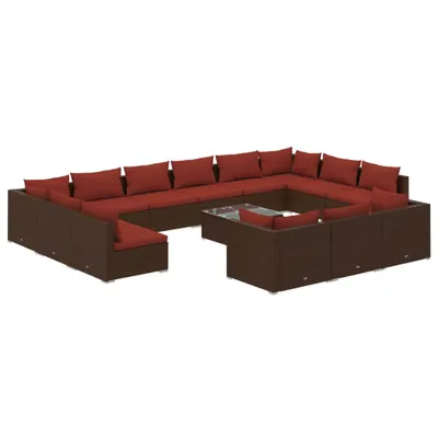 Produktbild von vidaXL 14-tlg. Garten-Lounge-Set mit Kissen Braun Poly Rattan