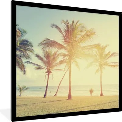 Produktbild von MuchoWow® Gerahmtes Poster Meer - Palme - Sommer - Sonne - Strand 40x40 cm - Poster mit Schwarzem Bilderrahmen Wandposter Rahmen Foto Bilder - Mit Rahmen - Wanddekoration Schlafzimmer