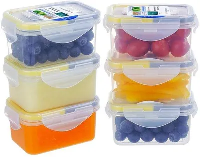 Produktbild von Plastische herbruikbare voedselcontainers, 6-tegenhoudige set, geelgrijs