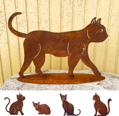 Produktbild von Gartenfigur Katze laufend 57x40cm auf Platte Edelrost Wetterfest Rost Metall Rostfigur Katzen Tier