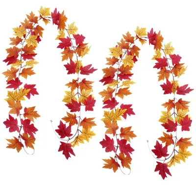 Image de Couronne d'automne de 200 cm, feuilles d'automne, couronne d'automne artificielle en deux parties, décoration d'automne à suspendre pour l'intérieur et l'extérieur, couronne de feuilles d'érable pour la maison, le jardin, les murs, les portes, la cheminée, Halloween, les fêtes, la fête des récoltes