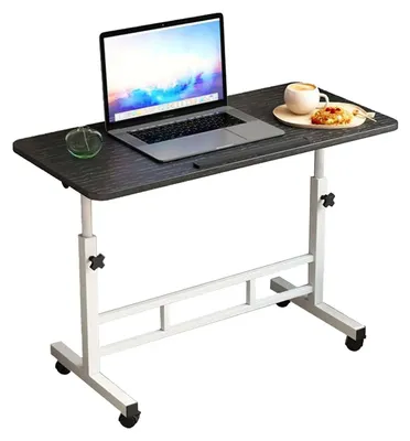 Zdjęcie produktu dla Stolik na laptop z kółkami - Regulowany stolik pomocniczy 60x40 cm - Regulowana wysokość 65–87 cm - Ergonomiczny stolik do komputera do łóżka i sofy - Prostokątna metalowa konstrukcja - Czarny