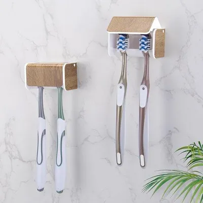 Produktbild von Famanu Elektrische Zahnbürstenhalterung mit Holzoptik - Set von 2
