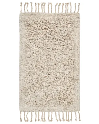 Produktbild von BELIANI Badematte Beige Baumwolle 50 x 80 cm Rechteckig Einfarbig mit Fransen Modern Flauschig Badteppich Bodenmatte Badezimmer Ausstattung