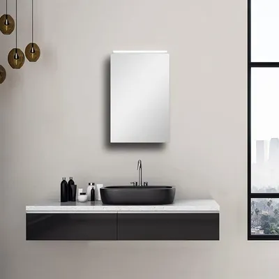 Produktbild von Mirage Spiegelschrank 40 x 60 cm - Spiegelschrank Bad mit LED Beleuchtung - hochwertiger Aluminiumkorpus - Badezimmerspiegelschrank mit neutral weißer Lichtfarbe