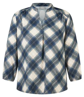 Produktbild von RABE Damen Schlupfbluse mit Karomuster, V-Ausschnitt, Stehkragen und 3/4-Ärmeln mit elastischen Bündchen