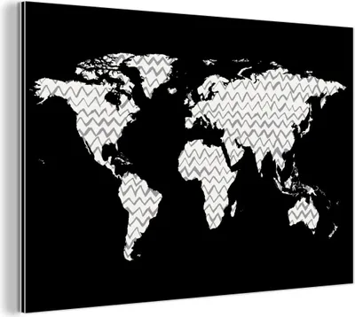 Obrázok produktu pre Nástenná dekorácia Kovový kovový obraz Wall Art 60x40cm Mapa sveta - Biela - Sivá Muchowow Hliníkové obrazy