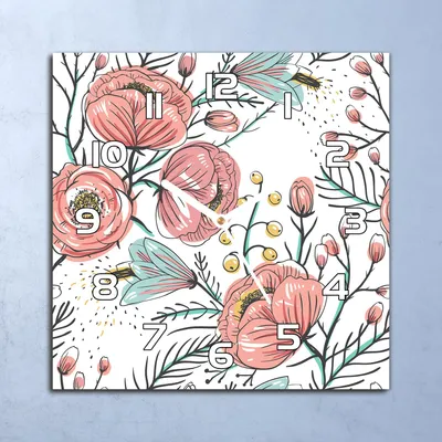 Produktbild von Deko Glasuhr Wanduhr 30x30 Bunte Blumen Quarz Küchenuhr Bürouhr