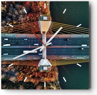 Produktbild von Wanduhr - Quadrat - Glasuhr - Brücke Siekierkowski Warschau - 40x40cm - Schleichendes Uhrwerk - Lautlos - zum Aufhängen bereit - Dekoration Modern - Wanddekoration aus Glas - C3AC40x40-4663