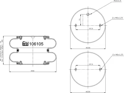 Produktbild von FEBI BILSTEIN Luftfederbalg 106105 70mm 303mm 307mm 226mm 4,9kg