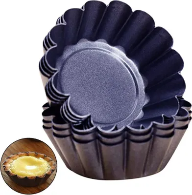 Produktbild von 12 Stück Kuchenformen, Kohlenstoffstahl Eierkuchenformen, Cupcake-Form Backförmchen, Törtchenformen, antihaftbeschichtet, Backwerkzeug für Cupcakes, Kuchen, Kekse, Ausstecher, Pudding, 6,5 cm