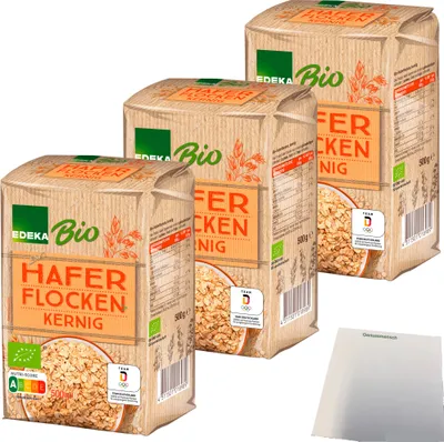 Produktbild von Edeka Haferflocken kernig 3er Pack (3x500g Packung) + usy Block