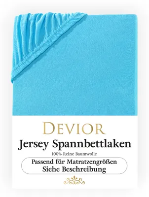Produktbild von Devior Jersey Spannbettlaken 180x200 - 200x220 türkis Bettlaken 100% Baumwolle für Boxspringbett und Wasserbett